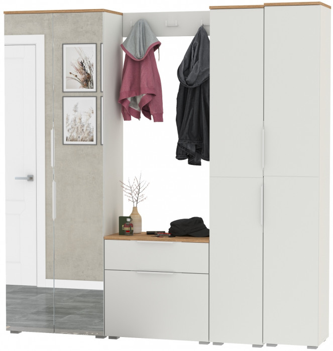 Октава Прихожая 30, белый шагрень/дуб крафт золотой/фасады МДФ белый шагрень