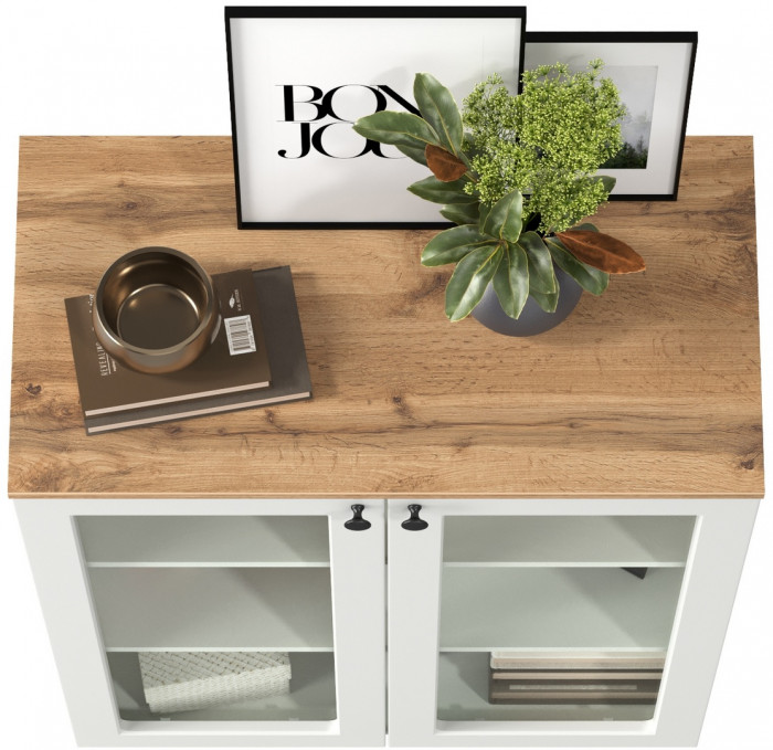 Остин 16.394.01 Шкаф-витрина(тумба), белый шагрень/дуб крафт золотой