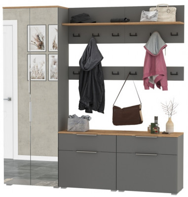 Октава Прихожая 32, цвет серый графит/дуб крафт золотой/фасады МДФ серый графит, ШхГхВ 194,2х35,4х197,6 см., универсальная сборка