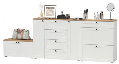 Остин 16.221 Комод + 16.121 Тумба для обуви + 13.257 Тумба, цвет белый шагрень/дуб крафт золотой, ШхГхВ 280х41,9х99,3 см.