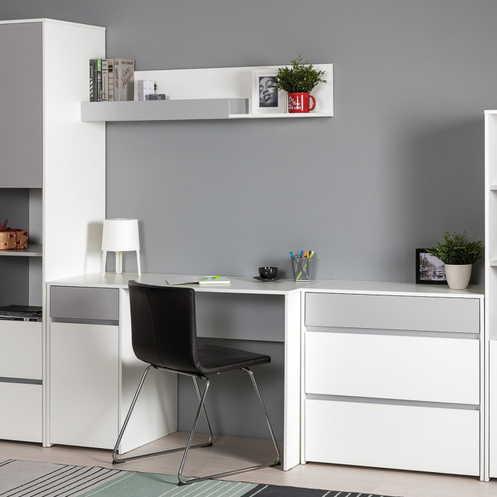 Торонто 12.149 Стол + 13.321 Комод + 16.475 Полка, белый шагрень/стальной серый