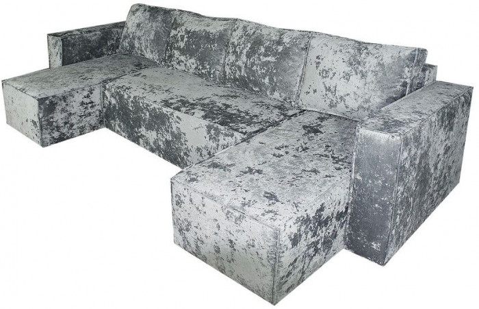 Диван-еврокнижка Лофт Люкс Плюш П-образный с 2 отоманками, 145х260, серый