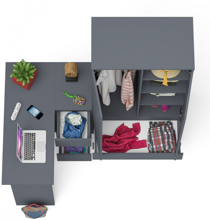 Мори компьютерный стол МС-16 правый + Шкаф МШ900.1, графит