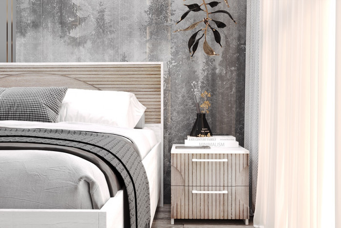 Кровать КИНГ-САЙЗ 180х200 "Монтале" с ПМ - Бетон пайн светлый/Астана роузвуд