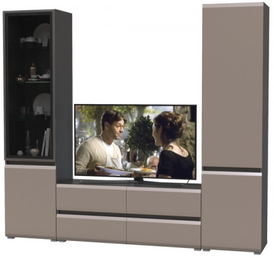 Сидней Комплектация № 013, цвет корпус: антрацит/фасады: МДФ веллюто капучино, ШхГхВ 229,9х41,3х205,2 см., ниша для ТВ 129х41х100 см., универс. сборка