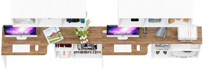 Лидер-8 Стол + Полка + Стол + Полка, цвет белый шагрень/крафт золото, ШхГхВ 330х50/30х75/190 или 230х50/80х75/190 см., НЕ универсальная сборка