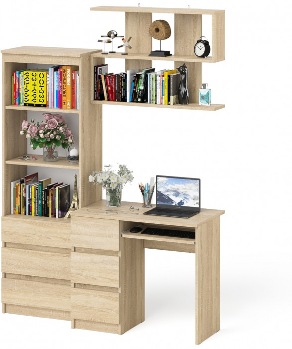 Мори Стол компьютерный МС-6 левый + Стеллаж МСТ600.3 + Полка 900, цвет дуб сонома, ШхГхВ 150,4х50х209,6 см., НЕ универсальная сборка