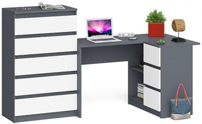 Мори компьютерный стол МС-16 правый + Комод МК700.5, графит/белый