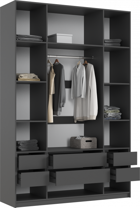 Марвэл Шкаф 4-х створчатый 1600, с доп.ящиками Браш Графит, Графит