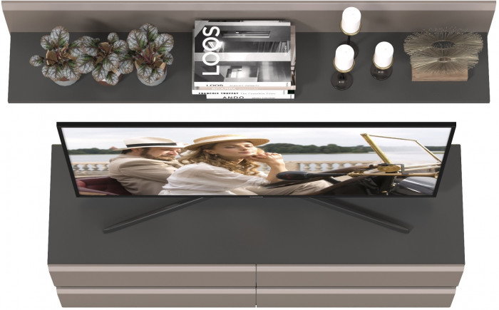 Сидней Комплектация № 043, цвет корпус: антрацит/фасады: МДФ веллюто капучино, ШхГхВ 130х41,3х185 см., ниша для ТВ 129х41х100 см., универс. сборка