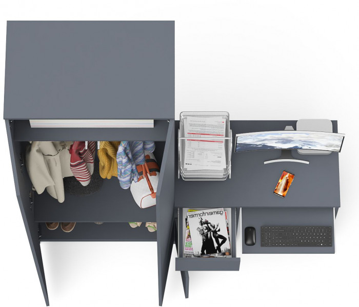 Мори компьютерный стол МС-1 левый + Шкаф МШ800.1, графит