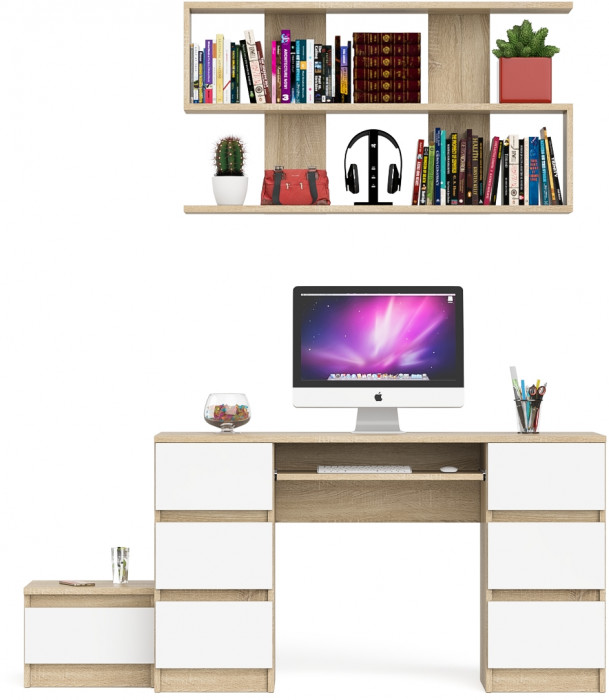 Мори Стол компьютерный МС-2 + Тумба ТМП400.1 + Полка 1200, цвет дуб сонома/белый, ШхГхВ 175,8х50х209,6 см., универсальная сборка