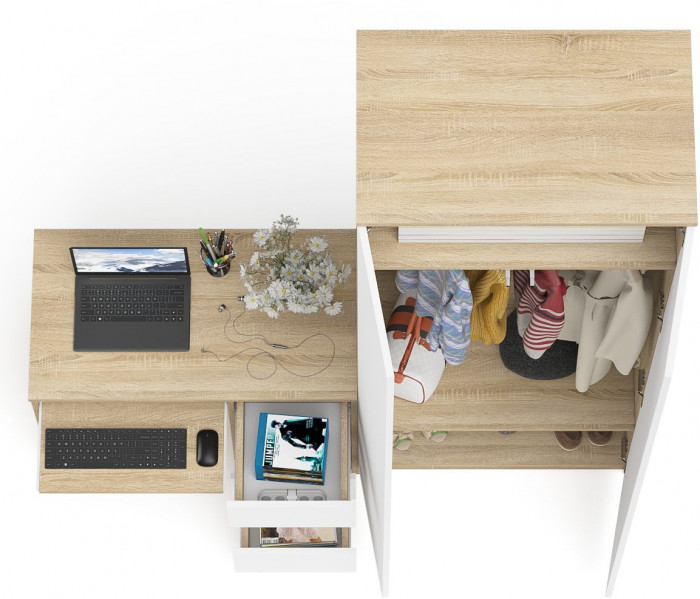 Мори Стол компьютерный МС-6 правый + Шкаф МШ800.1, цвет дуб сонома/белый, ШхГхВ 170,4х50,4х209,6 см., выдвижные ящики справа, НЕ универсальная сборка