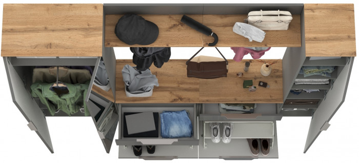 Октава Прихожая 33, цвет серый графит/дуб крафт золотой/фасады МДФ серый графит, ШхГхВ 226,4х35,4х197,6 см., универсальная сборка