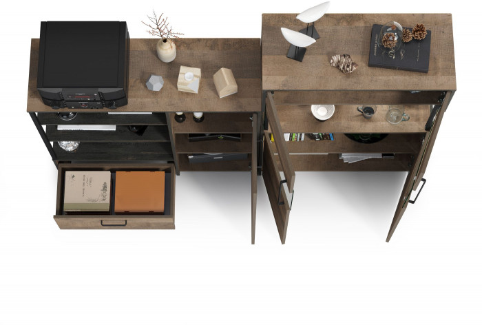 Трувор 13.307.01 Комод + 13.306 Комод с витриной, дуб гранж песочный/интра