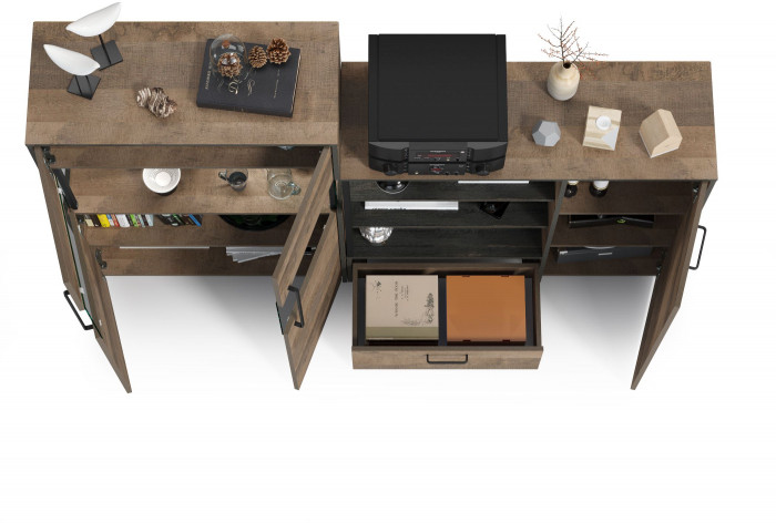 Трувор 13.307.01 Комод + 13.306 Комод с витриной, дуб гранж песочный/интра