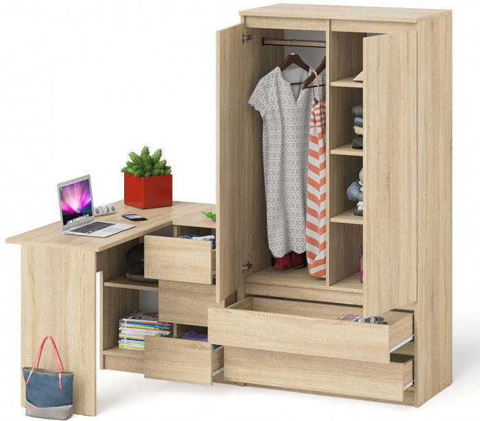 Мори компьютерный стол МС-16 правый + Шкаф МШ900.1, дуб сонома