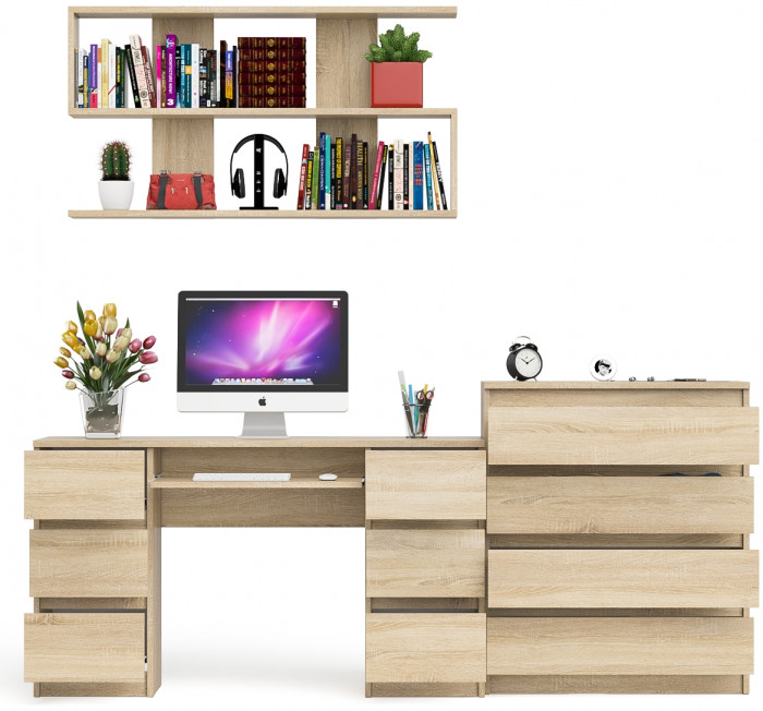 Мори компьютерный стол МС-2 + Комод МК800.4 + Полка 1200, дуб сонома