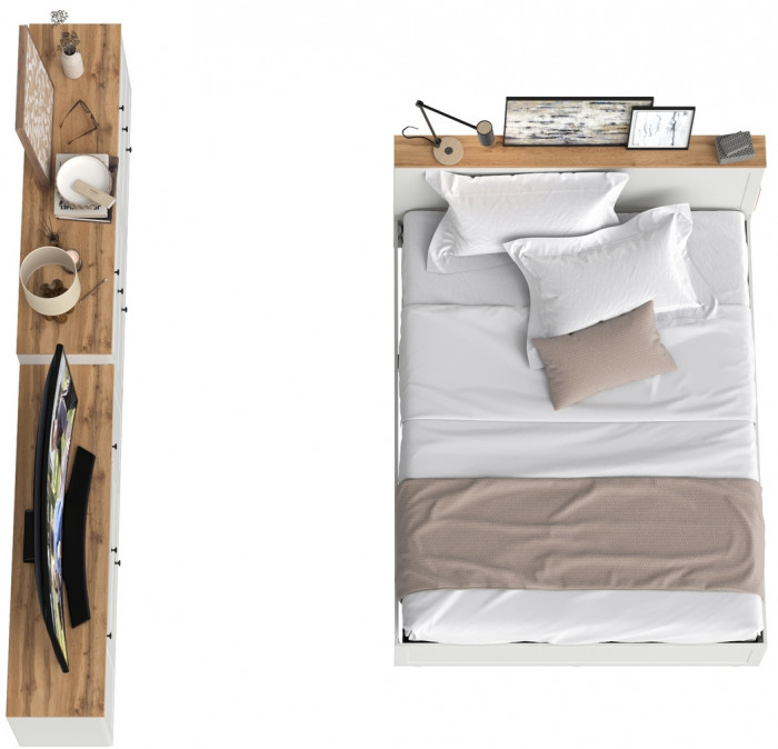 Остин 11.53 Кровать + ортопед + 16.240 Комод + 16.47 Тумба под ТВ, белый шагрень/дуб крафт золотой