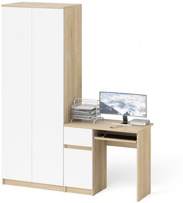 Мори компьютерный стол МС-1 левый + Шкаф МШ800.1, дуб сонома/белый