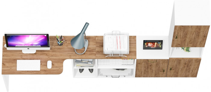Лидер-8 Стол + Тумба МД 3.15 + Пенал, белый шагрень/крафт золото