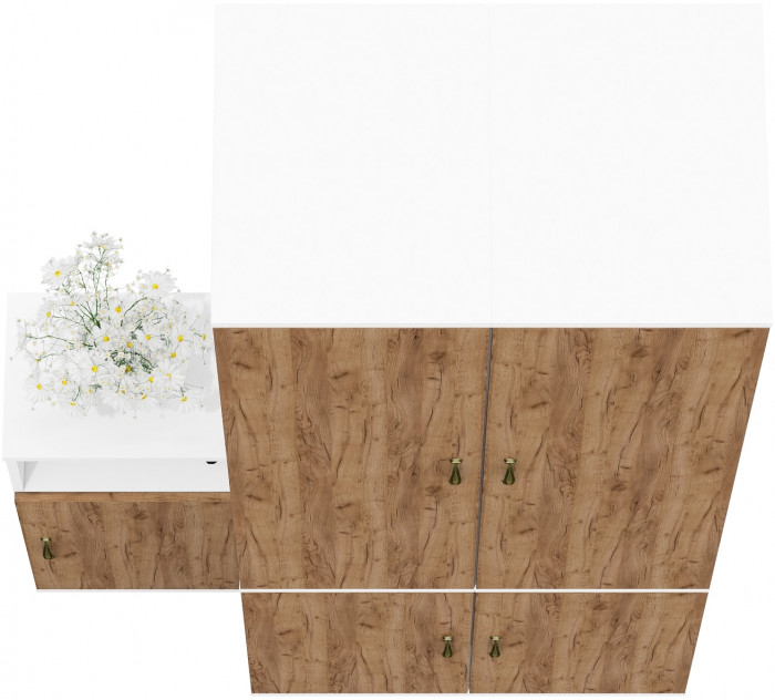 Лидер-8 Пенал МД 23Б + Пенал МД 23Б + Тумба МД 3.19, цвет белый шагрень/крафт золото, ШхГхВ 120х50х190 см., универсальная сборка