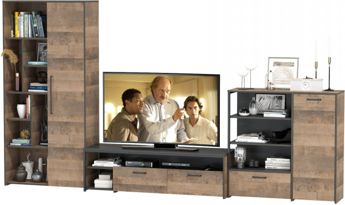 Трувор Гостиная 048, цвет дуб гранж песочный/интра, ШхГхВ 351,8х45,4х194,2 см., универсальная сборка