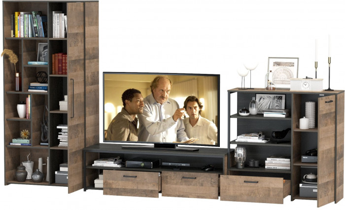 Трувор Гостиная 048, цвет дуб гранж песочный/интра, ШхГхВ 351,8х45,4х194,2 см., универсальная сборка