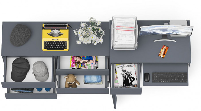 Мори Стол компьютерный МС-1 левый + Комод МК1200.6, цвет графит, ШхГхВ 210,4х50х76,6 см., выдвижной ящик слева, НЕ универсальная сборка