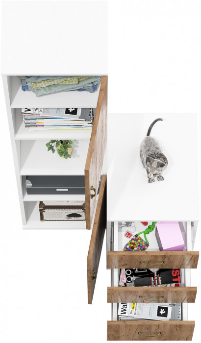 Лидер-8 Пенал + Тумба МД 3.16, цвет белый шагрень/крафт золото, ШхГхВ 80х50х190 см., универсальная сборка