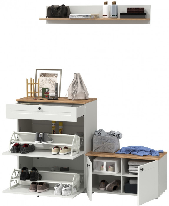 Остин Прихожая 65, белый шагрень/дуб крафт золотой