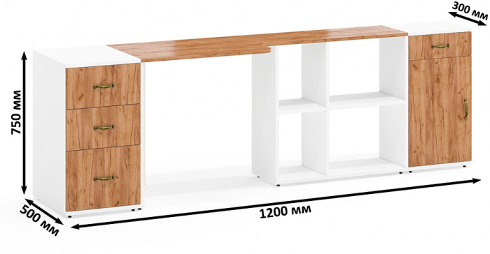 Лидер-8 Стол + Тумба МД 3.15 + Тумба МД 3.16, белый шагрень/крафт золото
