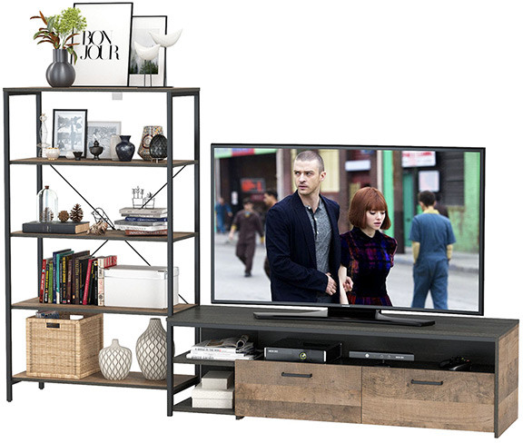 Трувор 13.70 Тумба под ТВ + 13.151.01 Стеллаж, дуб гранж песочный/интра