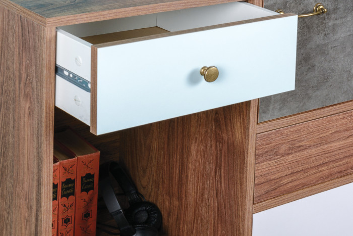 Вайс Комод 10.104 + Комод 10.104, цвет морское дерево винтаж/камень тёмный/бензин/мята/белый премиум, ШхГхВ 242,4х39,9х88,8 см., НЕ универс. сборка