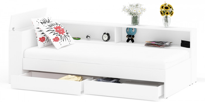 Ксения Кровать с ящиками 0900 + прикроватный блок, белый