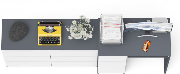 Мори Стол компьютерный МС-1 левый + Комод МК1200.6, цвет графит/белый, ШхГхВ 210,4х50х76,6 см., выдвижной ящик слева, НЕ универсальная сборка