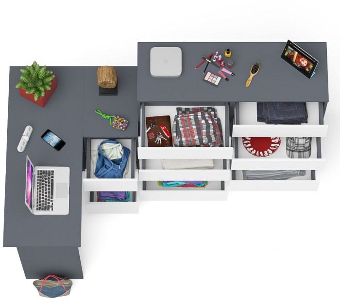 Мори Стол компьютерный МС-16 правый + Комод МК1200.10, цвет графит/белый, ШхГхВ 244,8х84,9х115 см., выдвижные ящики справа, НЕ универсальная сборка