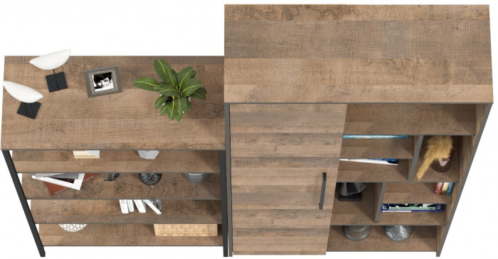 Трувор 13.151.01 Стеллаж + 13.206 Шкаф-стеллаж, дуб гранж песочный/интра