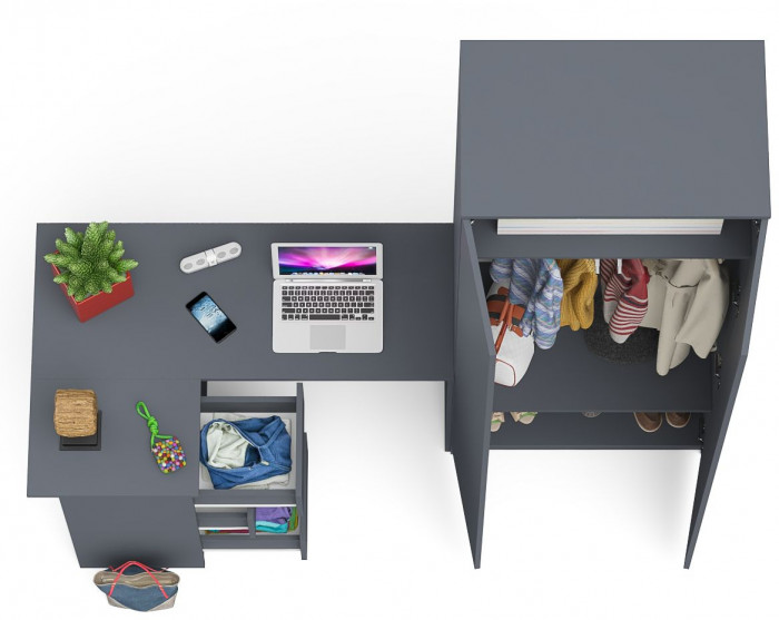 Мори компьютерный стол МС-16 левый + Шкаф МШ800.1, графит