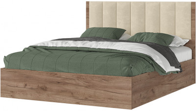 РЕЙН КР 01 Кровать 1.4х2.0 (1440х1110х2052) Велюр БЕЖЕВЫЙ/Корпус ДУБ КРАФТ ТАБАЧНЫЙ