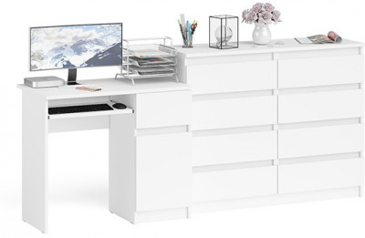 Мори Стол компьютерный МС-1 правый + Комод МК1200.8, цвет белый, ШхГхВ 210,4х50х94 см., выдвижной ящик справа, НЕ универсальная сборка