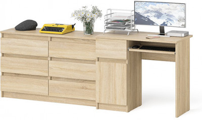 Мори Стол компьютерный МС-1 левый + Комод МК1200.6, цвет дуб сонома, ШхГхВ 210,4х50х76,6 см., выдвижной ящик слева, НЕ универсальная сборка