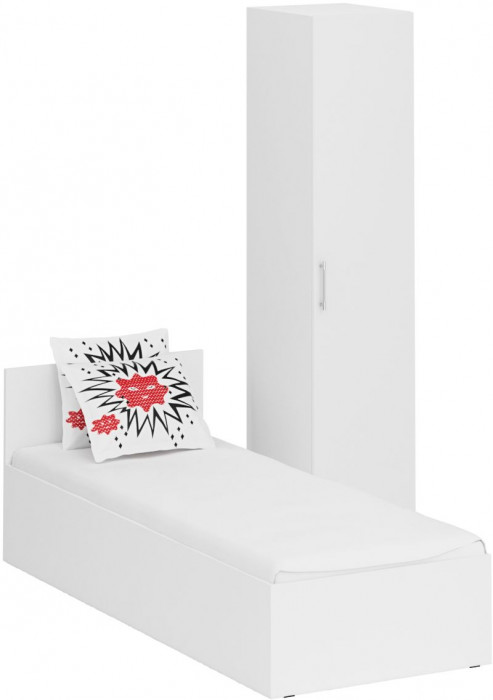 Кровать 0800 + Пенал Стандарт, цвет белый, ШхГхВ 83,5х203,5х70 + 45х52х200 см., сп.м. 800х2000 мм., без матраса, основание есть