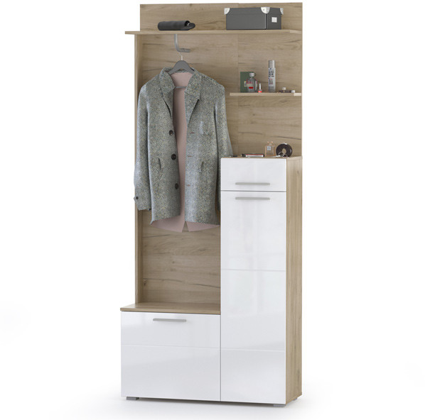 Лайн 10.16 Шкаф многоцелевого назначения, цвет дуб крафт серый/фасады МДФ белый глянец, ШхГхВ 89,8х35,1х210 см., НЕ универсальная сборка