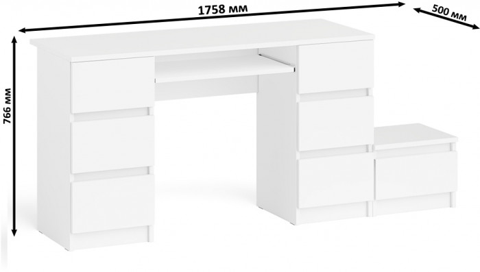 Мори компьютерный стол МС-2 + Тумба ТМП400.1, белый