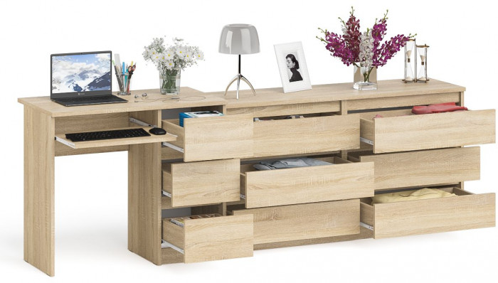 Мори Стол компьютерный МС-6 правый + Комод МК1380.6, цвет дуб сонома, ШхГхВ 228х50х76,6 см., выдвижные ящики справа, НЕ универсальная сборка