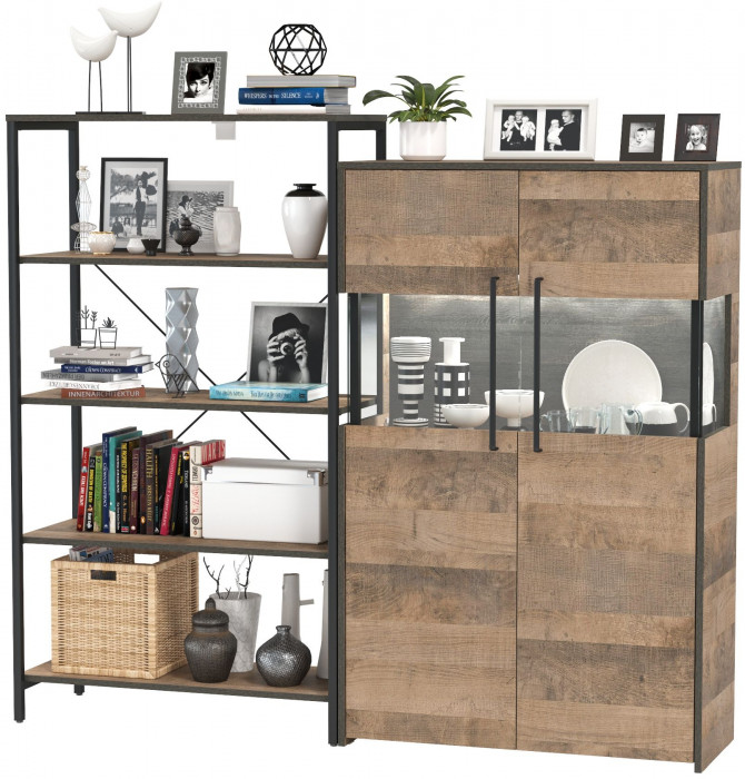 Трувор 13.151.01 Стеллаж + 13.306 Комод с витриной, дуб гранж песочный/интра