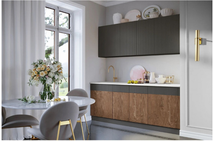 Кухня МДФ Оливия 2000 (Шарли Пинк/Шарли Мокко, Белый)