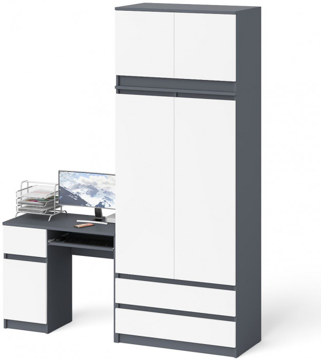 Мори компьютерный стол МС-1 левый + Шкаф МШ900.1 + Антресоль МА900.1, графит/белый