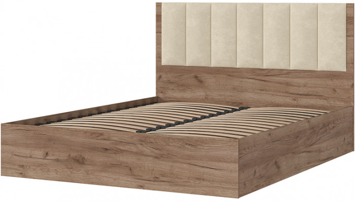 РЕЙН КР 02 Кровать 1.6х2.0 (1640х1110х2052) Велюр БЕЖЕВЫЙ/Корпус ДУБ КРАФТ ТАБАЧНЫЙ